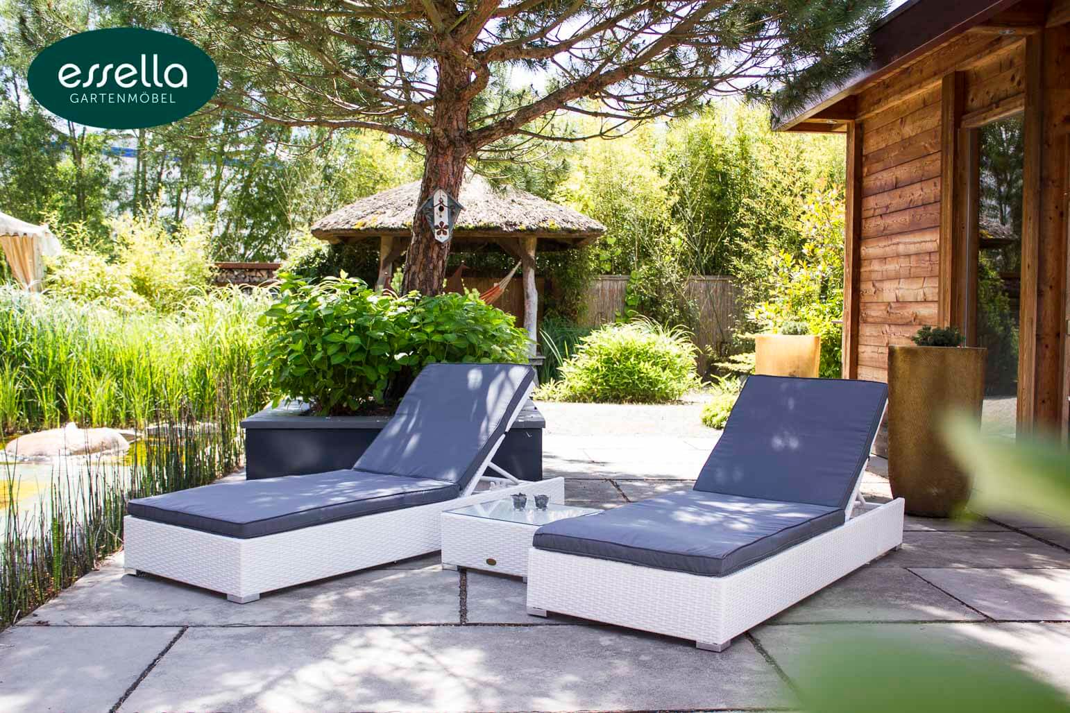 Polyrattan Sonnenliege Jamaica 2-Personen Flachgeflecht Essella-Markenshop