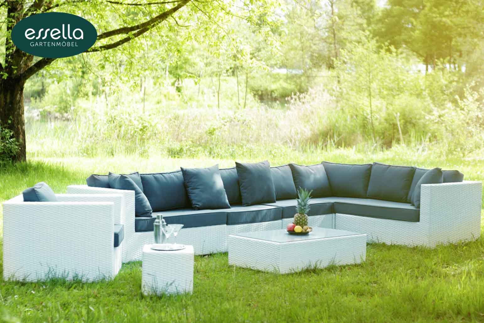 Polyrattan Lounge Miami 8-Personen Flachgeflecht Essella-Markenshop