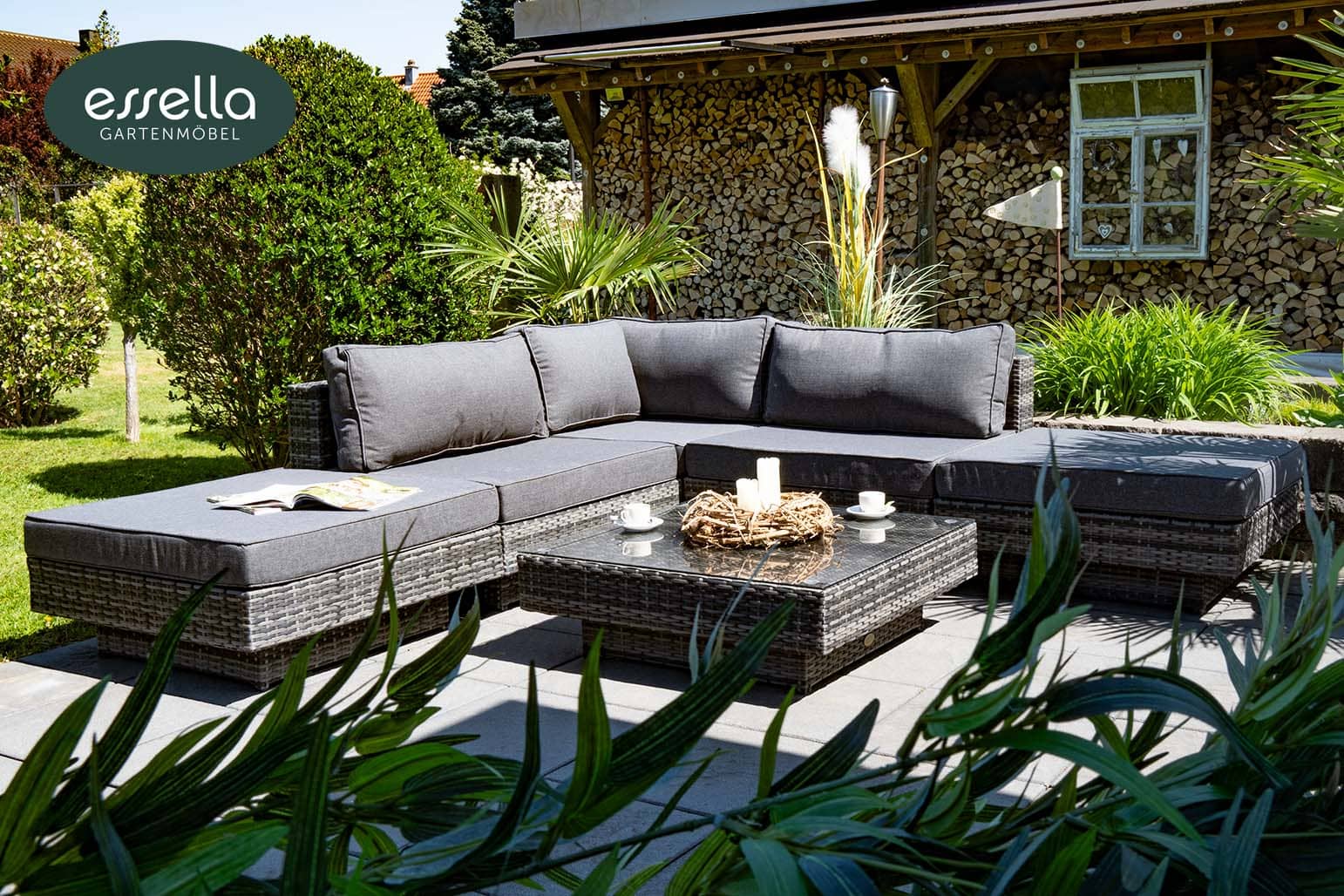 Polyrattan Lounge Melbourne 6-Personen Flachgeflecht Essella-Markenshop