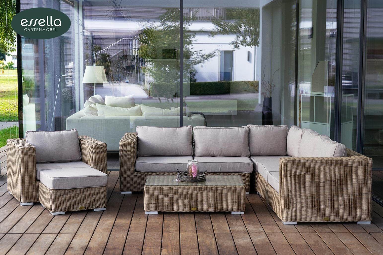 Polyrattan Lounge Alabama 7-Personen Rundgeflecht Essella-Markenshop