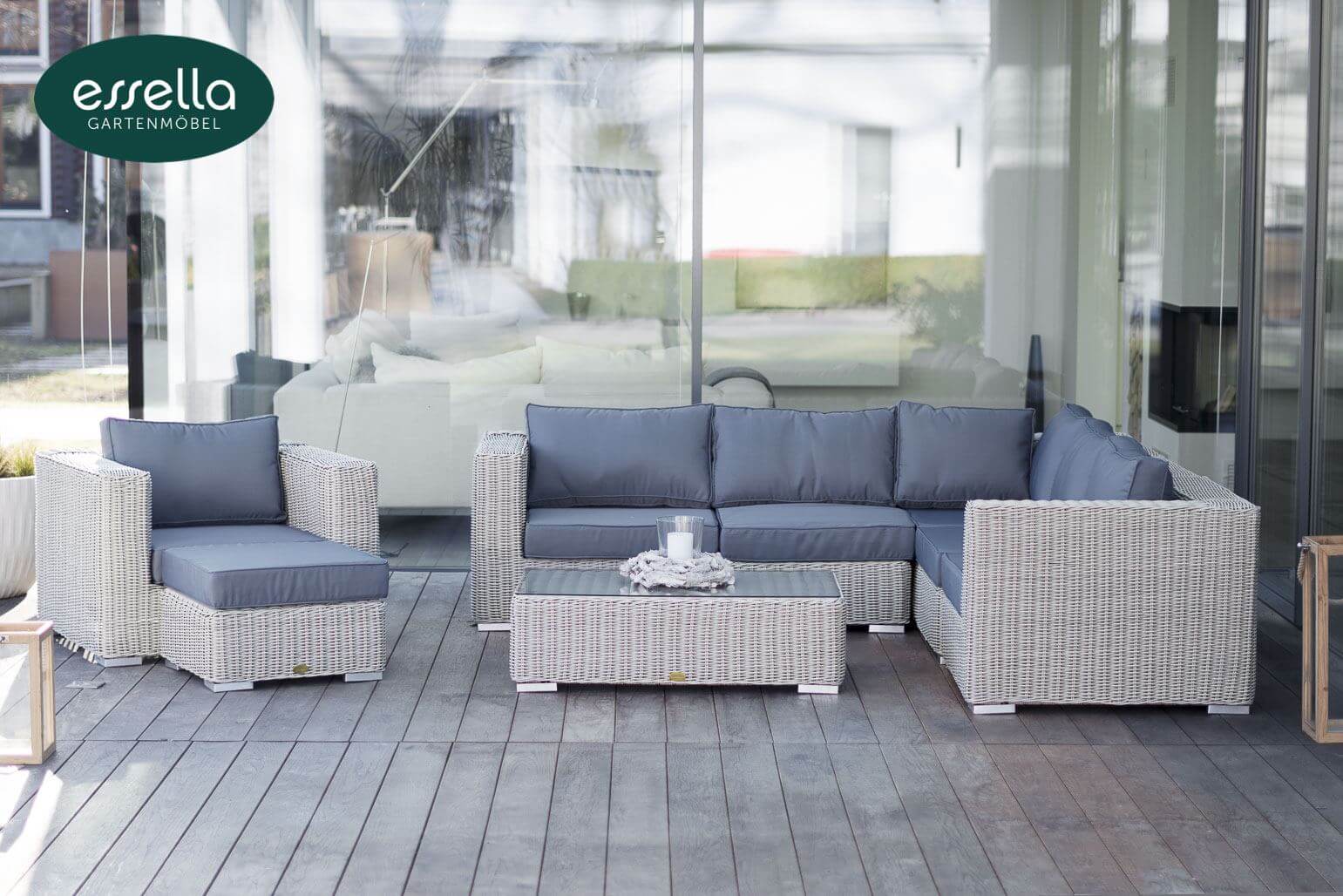 Polyrattan Lounge Alabama 7-Personen Rundgeflecht Essella-Markenshop