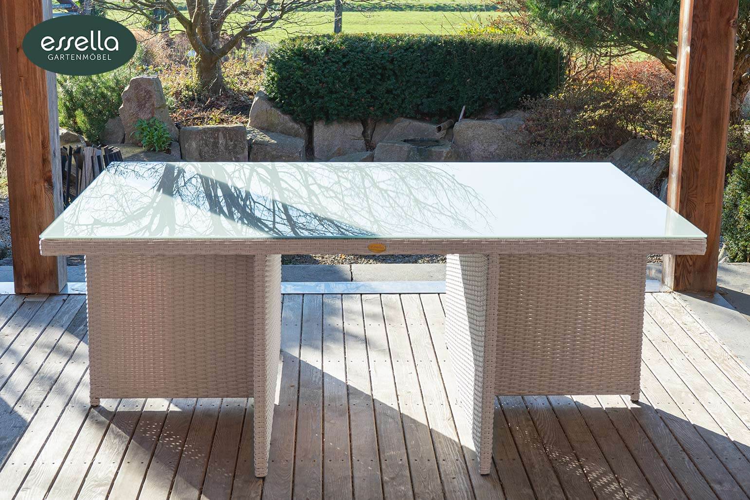 Polyrattan Sitzgruppe Vienna 6-Personen Halbrundgeflecht mit Glasplatte Essella-Markenshop
