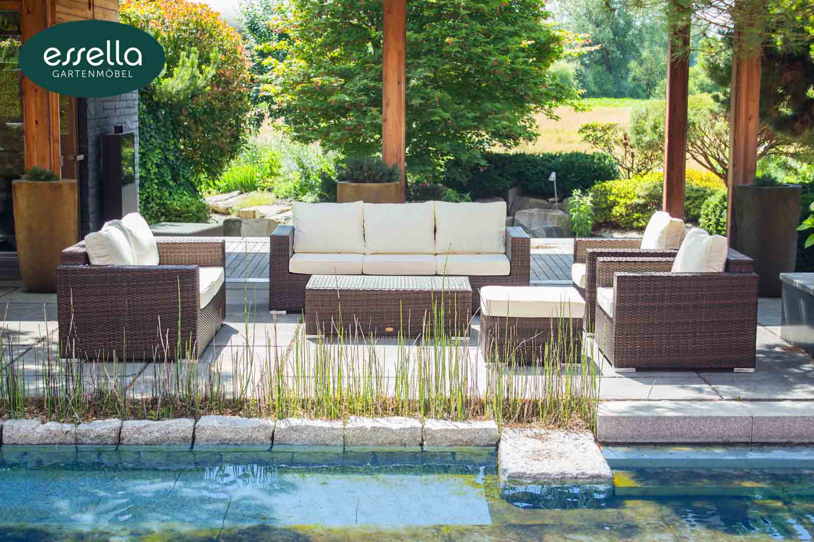 Polyrattan Lounge Bahamas 7-Personen Flachgeflecht Essella-Markenshop