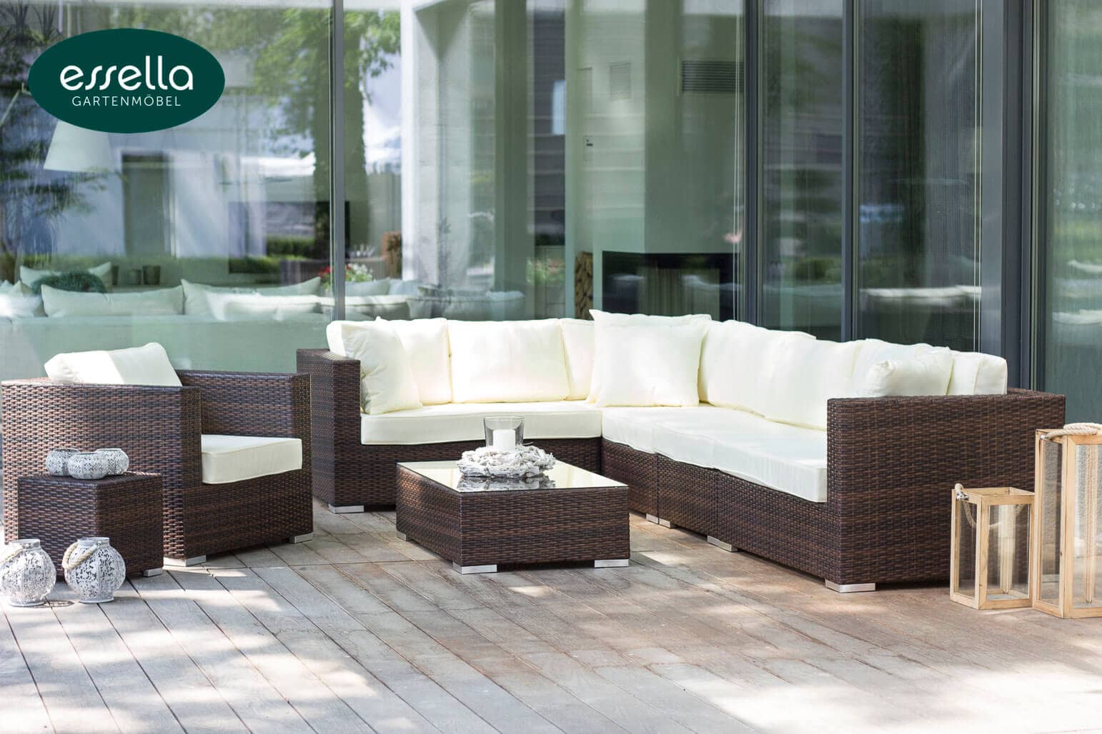 Polyrattan Lounge Miami 8-Personen Flachgeflecht Essella-Markenshop