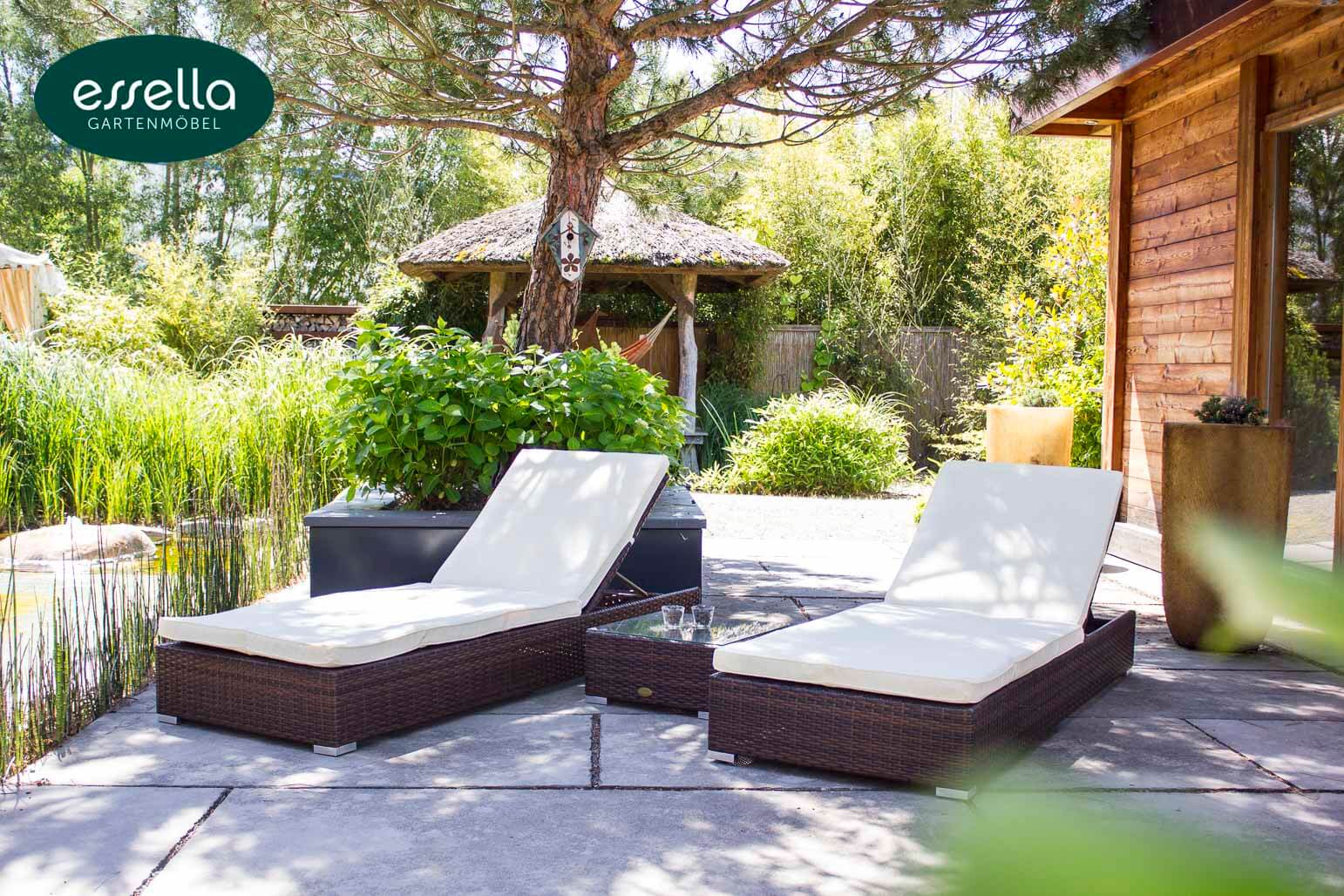 Polyrattan Sonnenliege Jamaica 2-Personen Flachgeflecht Essella-Markenshop