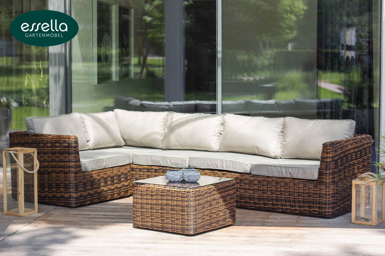 Polyrattan Lounge Oslo 5-Personen Rundgeflecht Essella-Markenshop
