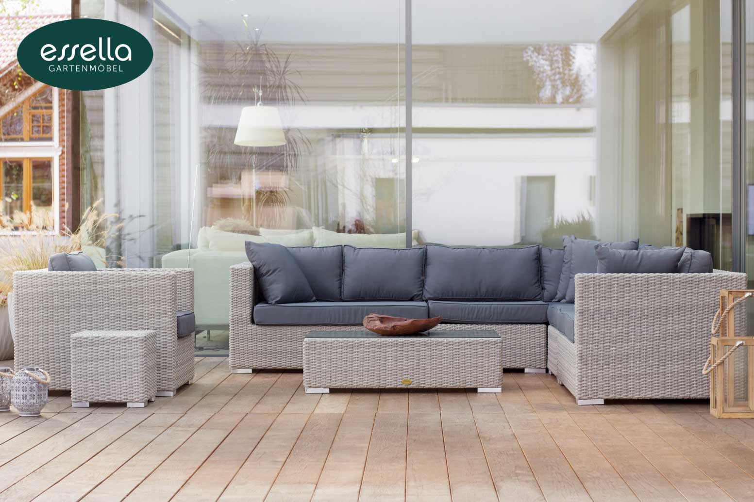 Polyrattan Lounge Miami 8-Personen Rundgeflecht Essella-Markenshop