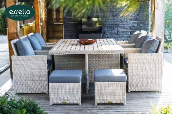 Polyrattan Sitzgruppe Vienna 6-Personen Polywood Halbrundgeflecht Essella-Markenshop